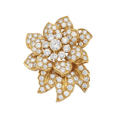 Lot 341 - Gold and Diamond Flower Brooch
