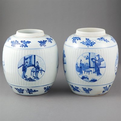 Lot 334 - Pair of Chinese Blue and White Glazed...