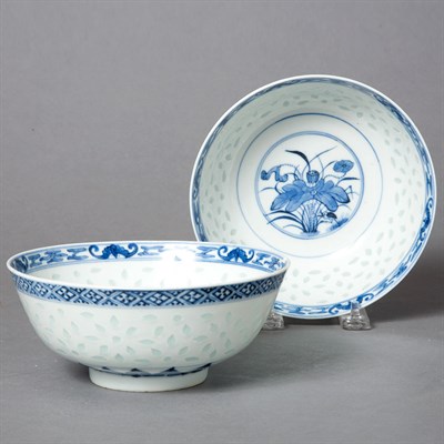 Lot 573 - Pair of Chinese Blue and White Porcelain Rice...
