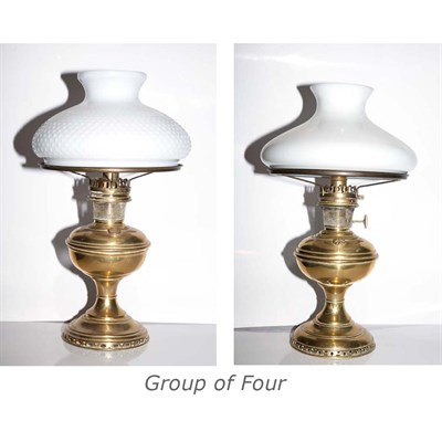 Lot 117 - Group of Six Brass and Glass Oil Lamps Height...