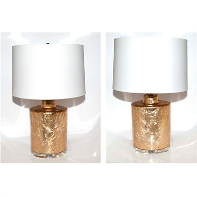 Lot 434 - Pair of Gold Painted and Acrylic Barrel Lamps...