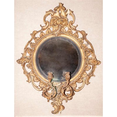Lot 553 - Rococo Style Gilt-Wood Convex Girandole Mirror...