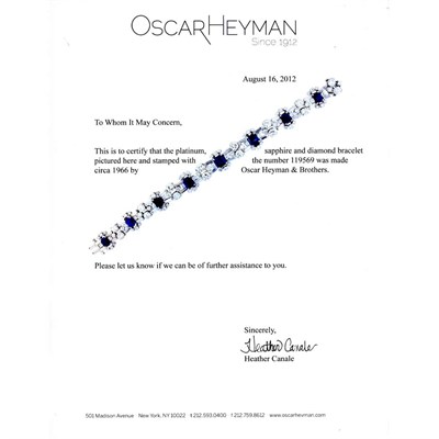 Lot 584 - Platinum, Sapphire and Diamond Bracelet, Oscar Heyman Bros.