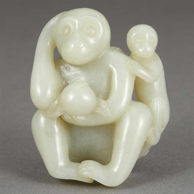 Lot 116 - Chinese Celadon Jade Monkey Group The larger...