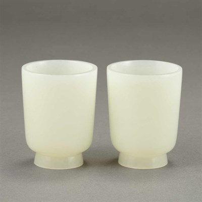 Lot 99 - Pair of Chinese White Jade Wine Cups 19th/20th...