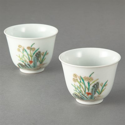 Lot 367 - Pair of Chinese Enameled Porcelain Cups...