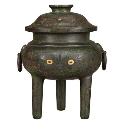 Lot 434 - Chinese Inlaid Bronze Archaic Style Censer...