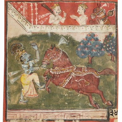 Lot 38 - Indian School 19th Century Seated prince in a...