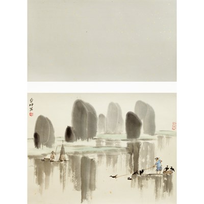 Lot 547 - Ya Ming (1924-2002) Hanging scroll, fishermen...