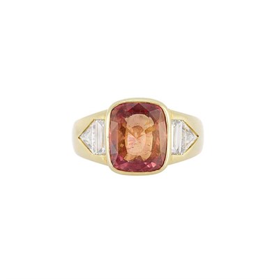 Lot 137 - Gold, Padparadscha Sapphire and Diamond Ring