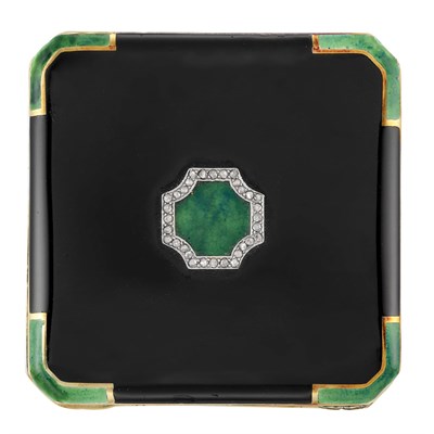 Lot 178 - Art Deco Gold, Platinum, Enamel and Diamond Compact