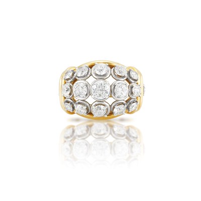 Lot 452 - Retro Gold, Platinum and Diamond Bombe Ring, Van Cleef & Arpels, France