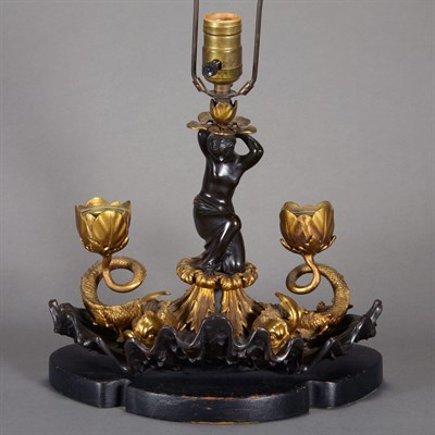 Lot 349 - Parcel Gilt Bronze Figural Lamp Height 9 1/4...