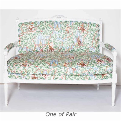 Lot 367 - Pair of Louis XVI Style White Painted Settees...