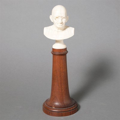 Lot 387 - Ivory Bust of Ghandi on Stand Height overall...