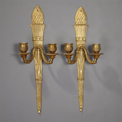 Lot 474 - Pair of Empire Style Gilt-Bronze Two-Light...
