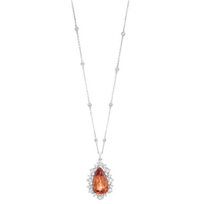 Lot 481 - White Gold, Imperial Topaz and Diamond Pendant with White Gold and Diamond Chain
