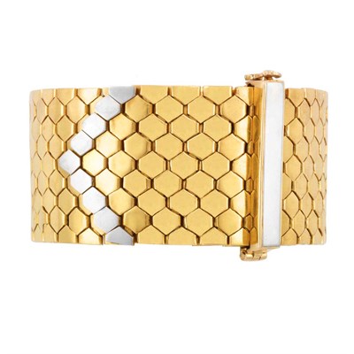 Lot 451 - Retro Wide Gold and Platinum Buckle Slide Bracelet