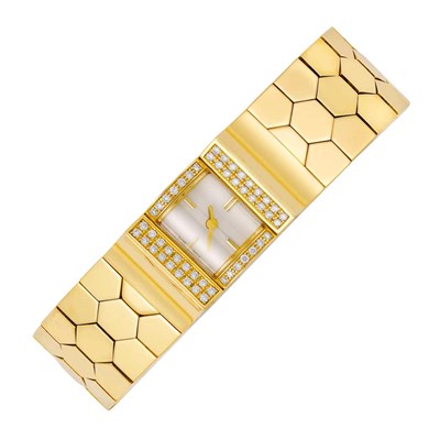 Lot 256 - Gold, Mother-of-Pearl and Diamond Wristwatch, Van Cleef & Arpels