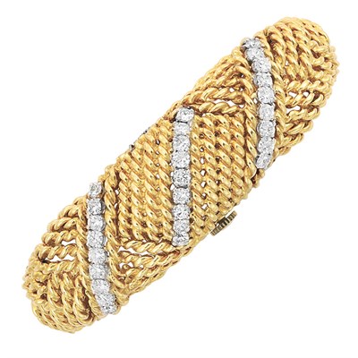 Lot 540 - Gold, Platinum and Diamond Bangle-Watch, David Webb