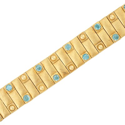Lot 446 - Wide Gold and Aquamarine Cuff Bracelet, Burle Marx