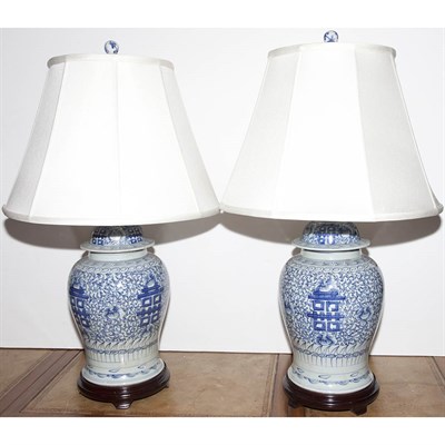 Lot 300 - Pair of Chinese Blue and White Porcelain...