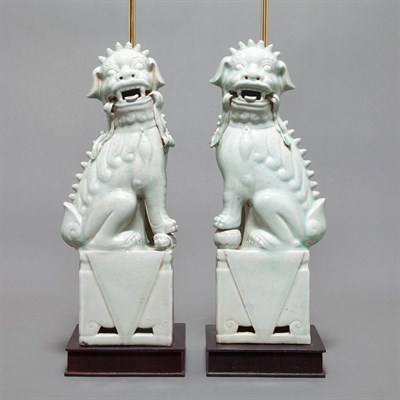 Lot 366 - Pair of Chinese Celadon Glazed Porcelain Foo...