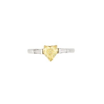 Lot 47 - White Gold, Fancy Yellow Diamond and Diamond Ring
