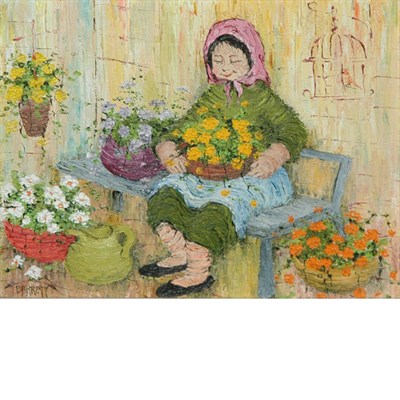 Lot 11 - 20th Century School Woman in Flower Shop...