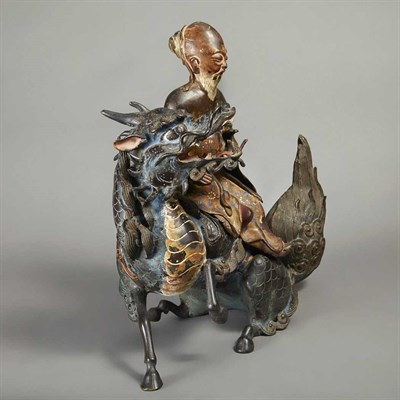 Lot 455 - Chinese Painted Bronze Immortal and Qilin...