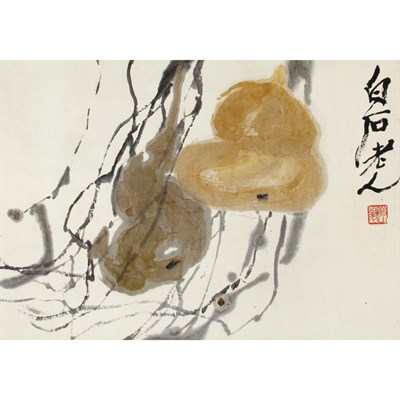 Lot 530 - Qi Baishi (1863-1957) Hanging scroll, gourds...