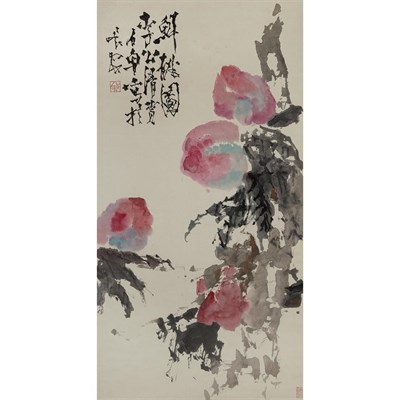Lot 561 - Shi Lu (1919-1982) Hanging scroll, peaches...