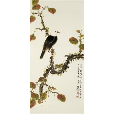 Lot 542 - Xie Zhiliu (1910-1997) Hanging scroll, bird on...