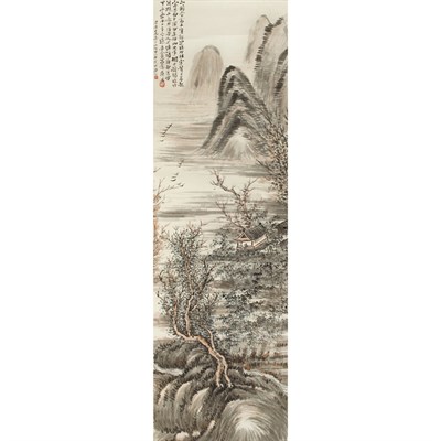 Lot 550 - Yao Hua (1876-1930) Hanging scroll, hut in a...