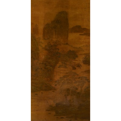 Lot 532 - Qian Gu (1508-1572) Framed painting, huts in a...