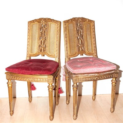 Lot 152 - Pair of Louis XVI Style Gilt-Wood and Caned...