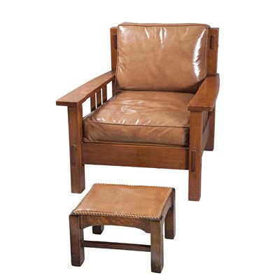 Lot 129 - Stickley Bros. Co. Leather Upholstered Oak...