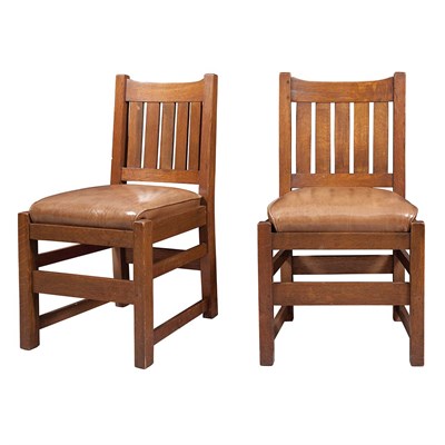 Lot 130 - Set of Three Unsigned Stickley Oak and Leather...