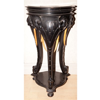Lot 127 - Indian Carved Ebonized Pedestal Late...