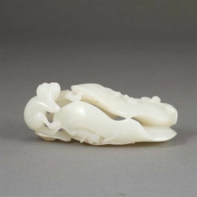Lot 130 - Chinese White Jade Monkey Carved seated among...
