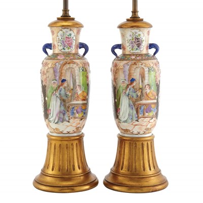 Lot 371 - Pair of Chinese Export Famille Rose Porcelain...
