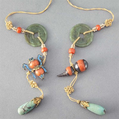Lot 440 - Two Chinese Mixed Stone and Silver Ornaments...