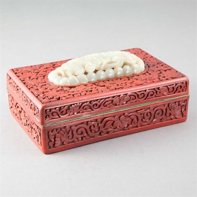 Lot 489 - Chinese Cinnabar and Jade Box 19th Century Of...