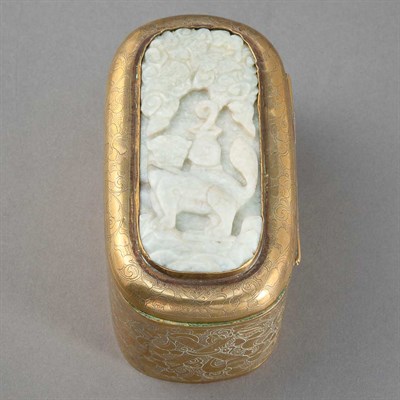 Lot 441 - Chinese Jade Inset Gilt-Metal Box The oval...