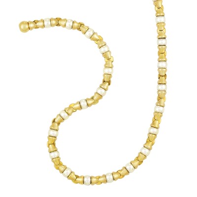 Lot 495 - Gold and Cultured Pearl Necklace, Bulgari