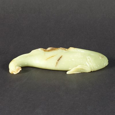 Lot 114 - Chinese Celadon Jade Catfish Resting flat on...