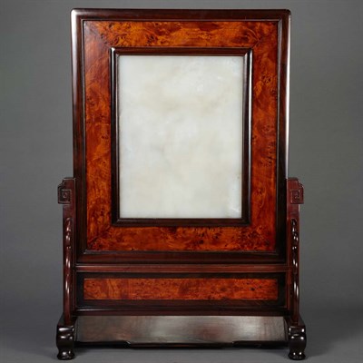 Lot 119 - Chinese White Jade Table Screen Of vertical...