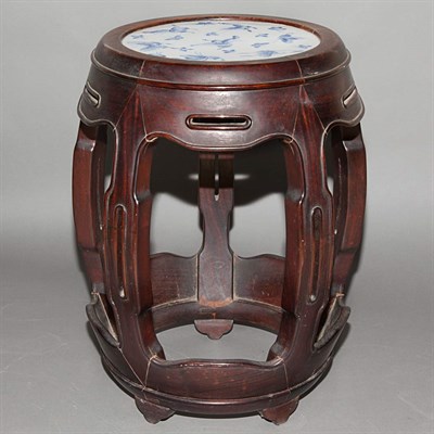 Lot 488 - Chinese Porcelain Inset Hardwood Garden Stool...