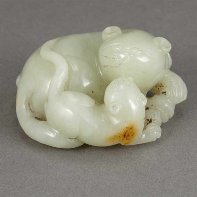Lot 92 - Chinese Celadon Jade Cat Toggle 19th Century...