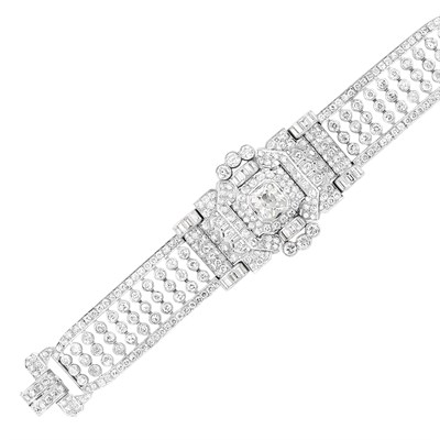 Lot 595 - Retro Platinum and Diamond Bracelet